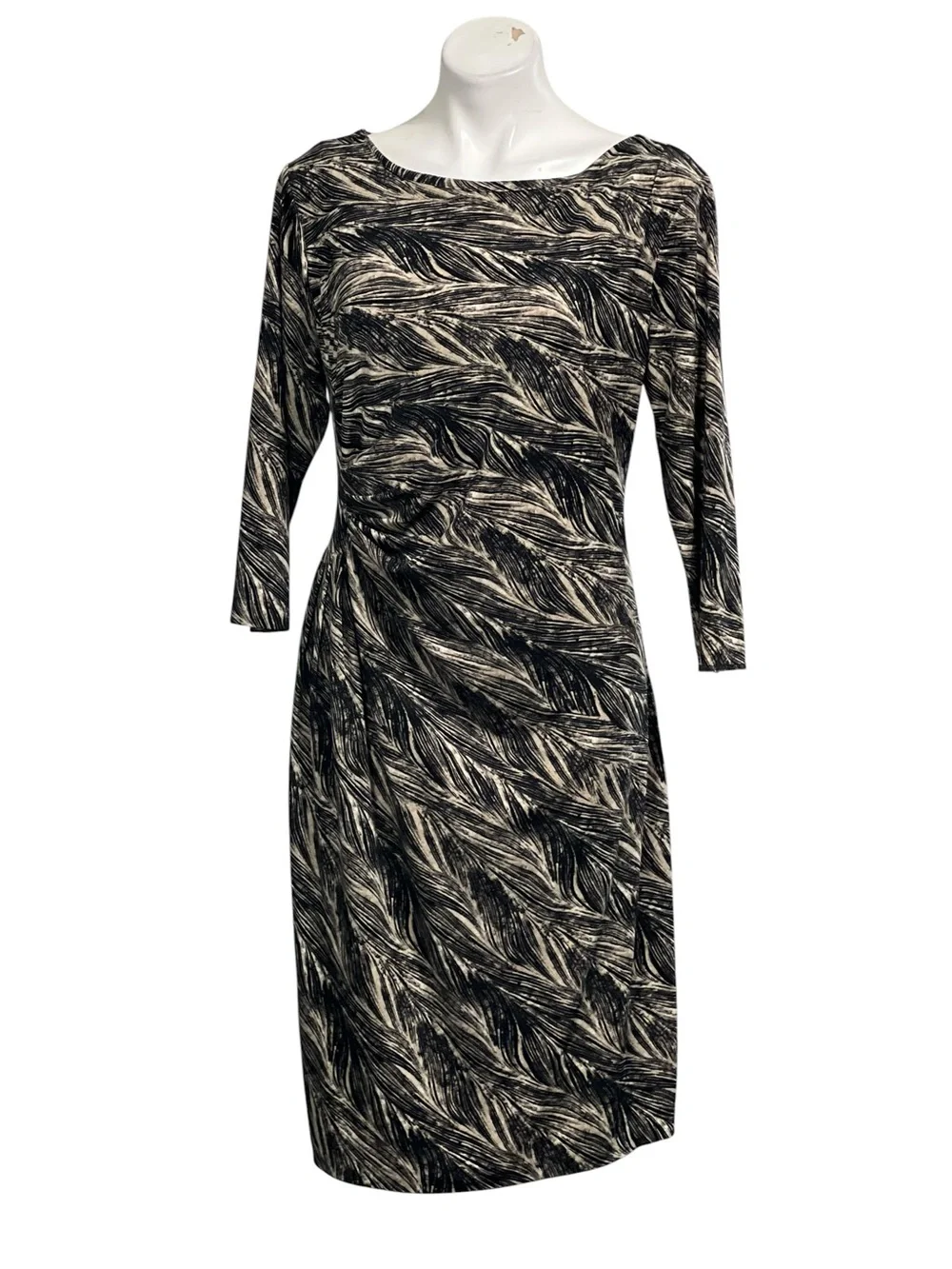 Anne Klein dress XL/16 brown/cream‎ 3/4-Sleeve Boatneck faux wrap office church